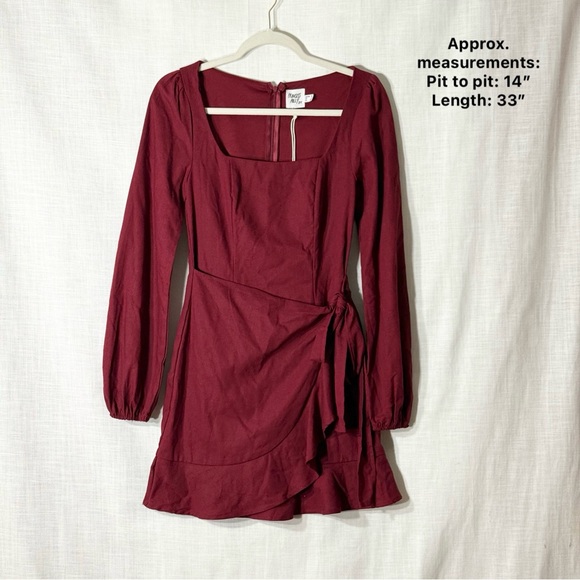 Princess Polly Villa‎ Mini Dress Burgundy Wrap Tie Square Neck Ruffle Hem Size 4 - Picture 3 of 11